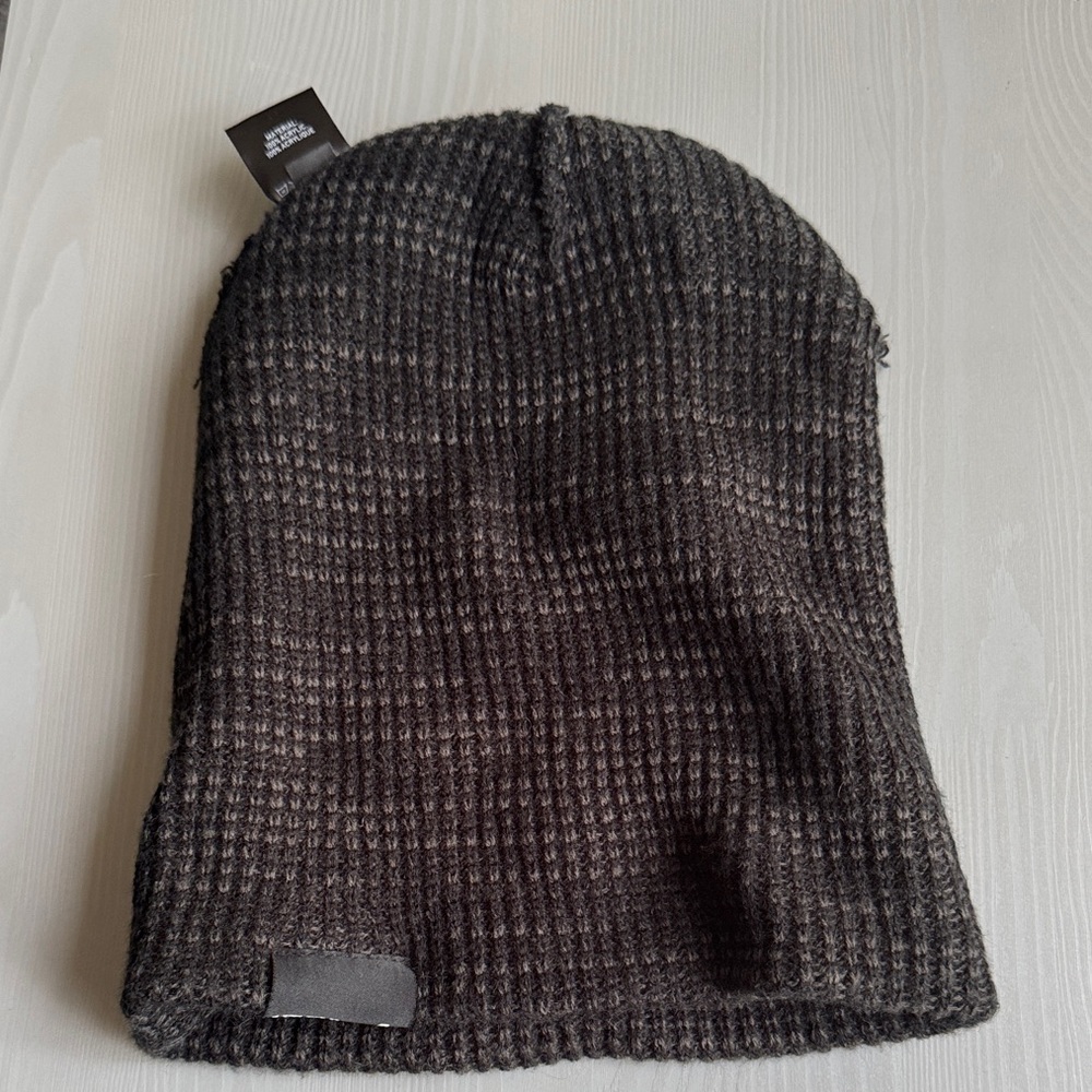 Black and Gray Ribbed Knit Beanie - Picture 4 of 4